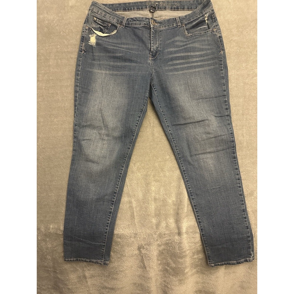 Apt 9 Jeans Womens 16 Skinny Leg Mid Rise  Blue‎ Denim Stretch Distressed